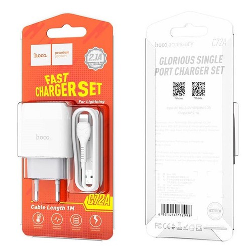 Bộ Sạc củ cáp sạc nhanh Hoco C72A Lightning