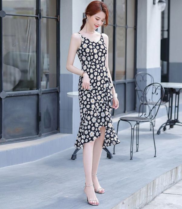 [HCM]ĐẦM XÒE 2 DÂY ĐUÔI CÁ HOA CÚC SIÊU HOT