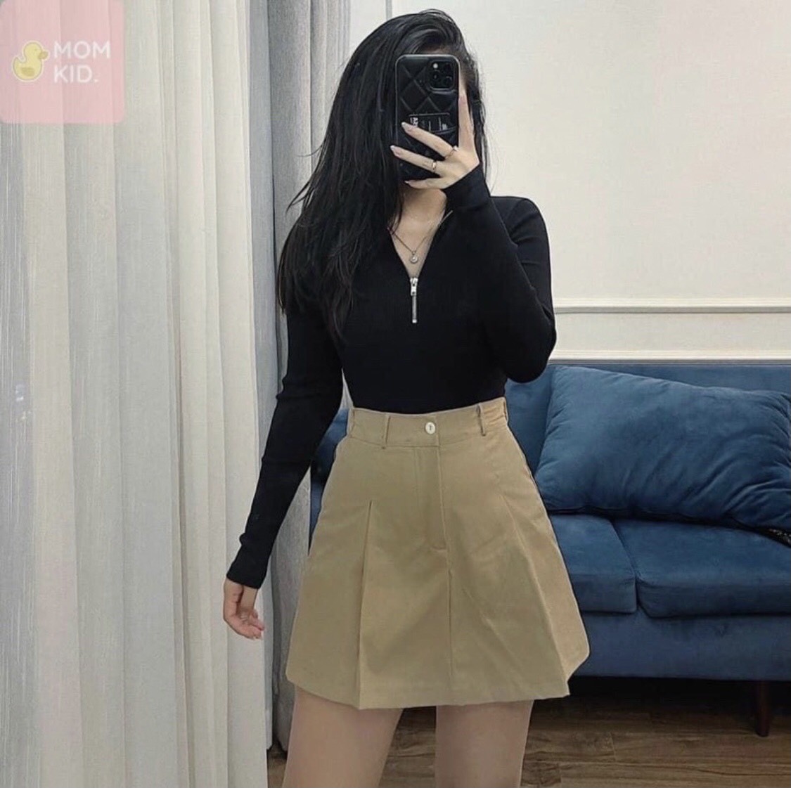 Chân váy kaki basic xếp ly mẫu mới KT_002