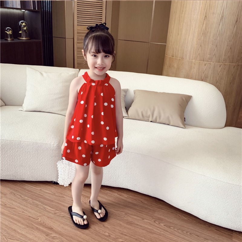 Bộ bé gái chấm bi đỏ sát nách XHN838