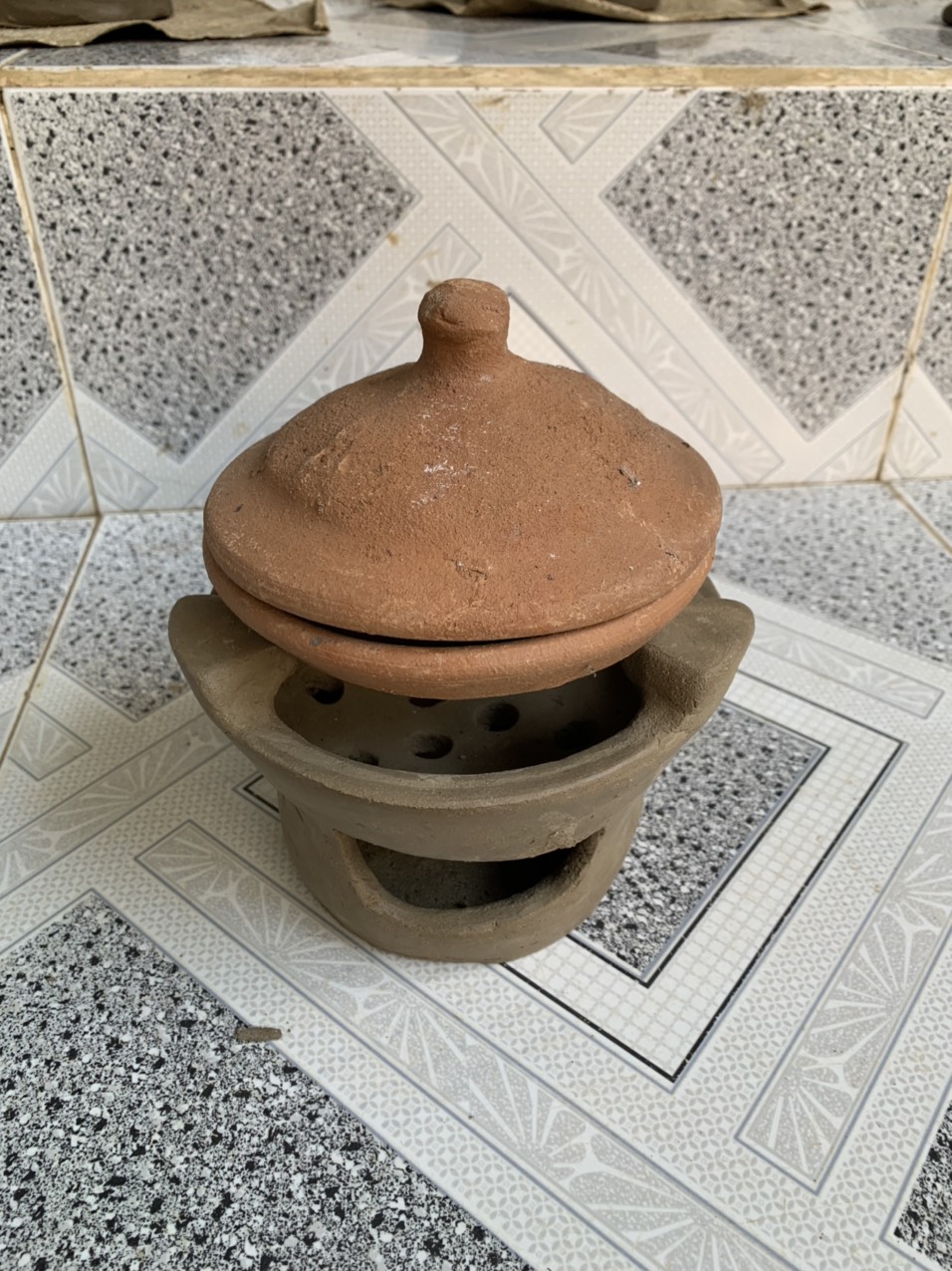 Bộ lò đất và nồi đất chơi đồ hàng cỡ trung 14cm