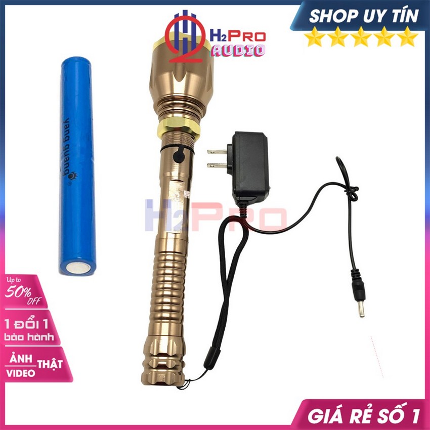 Đèn pin cầm tay, đèn bin siêu sáng police 418 led cree q5 trắng 10w, vỏ hợp kim, 3 chế độ sáng, pin sạc - h2pro audio