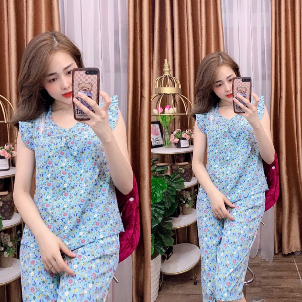 Đồ bộ lụa lửng họa tiết hoa mới nhất có size 40-75kg - lua24