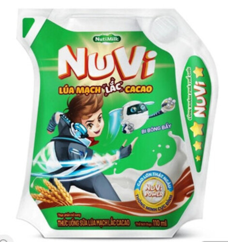 (Nutifood) thùng 24 túi 110ml sữa lúa mạch lắc cacao hương socola Nuvi