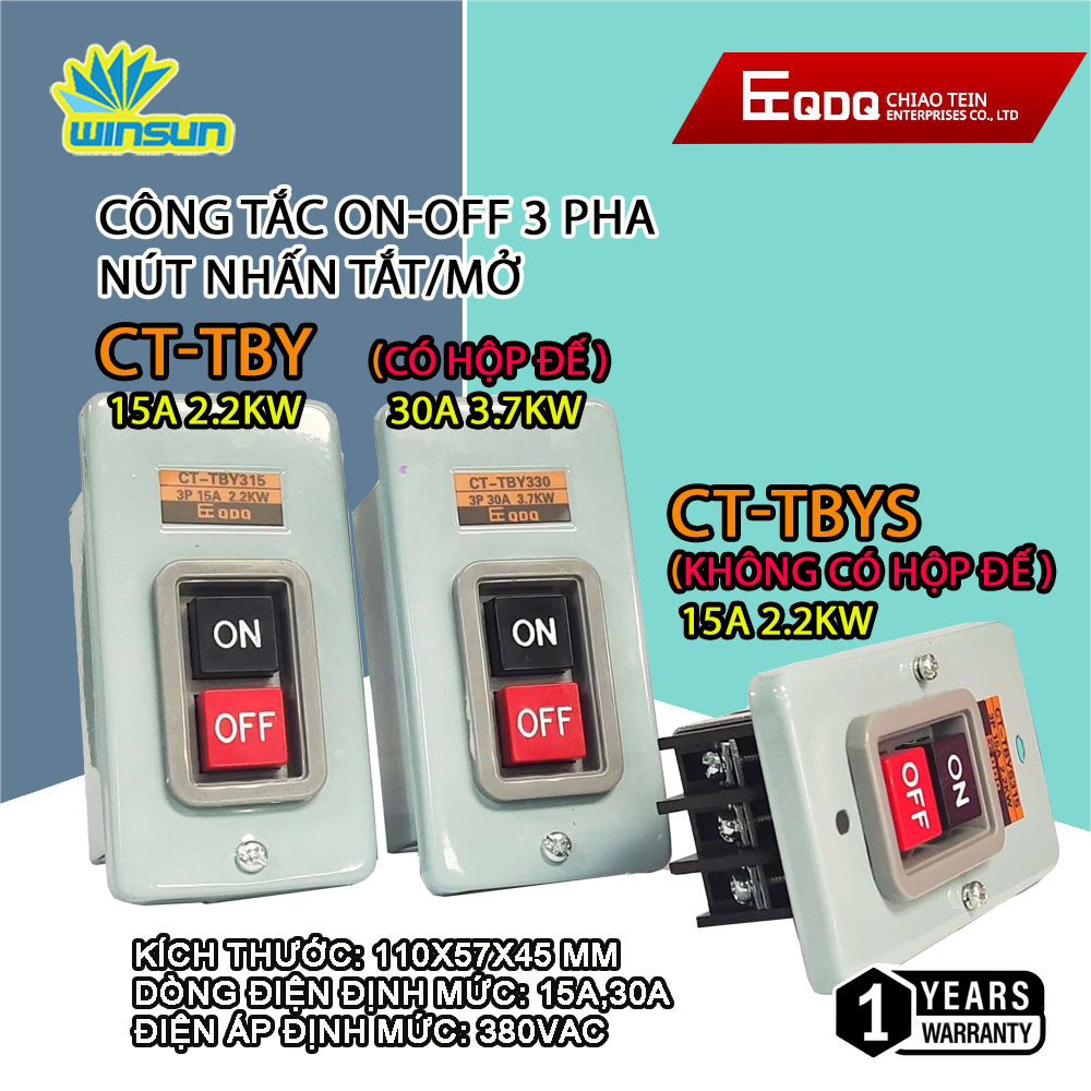Công tắc on-off 3 pha nút nhấn tắt/mở