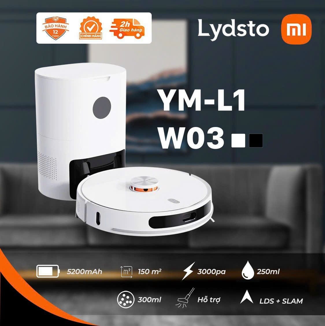 Quà tặng khi mua Robot hút bụi khô và ướt đa năng Lydsto-YM-S1-W03/B03 - Robot hút bụi được trang bị đèn UV và khử trùng sàn nhà