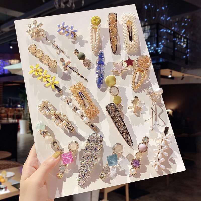 SET 25 Kẹp tóc nữ, cài tóc nữ, phụ kiện tóc đính ngọc trai và đá lấp lánh sang chảnh Hàn Quốc - 100Mix145