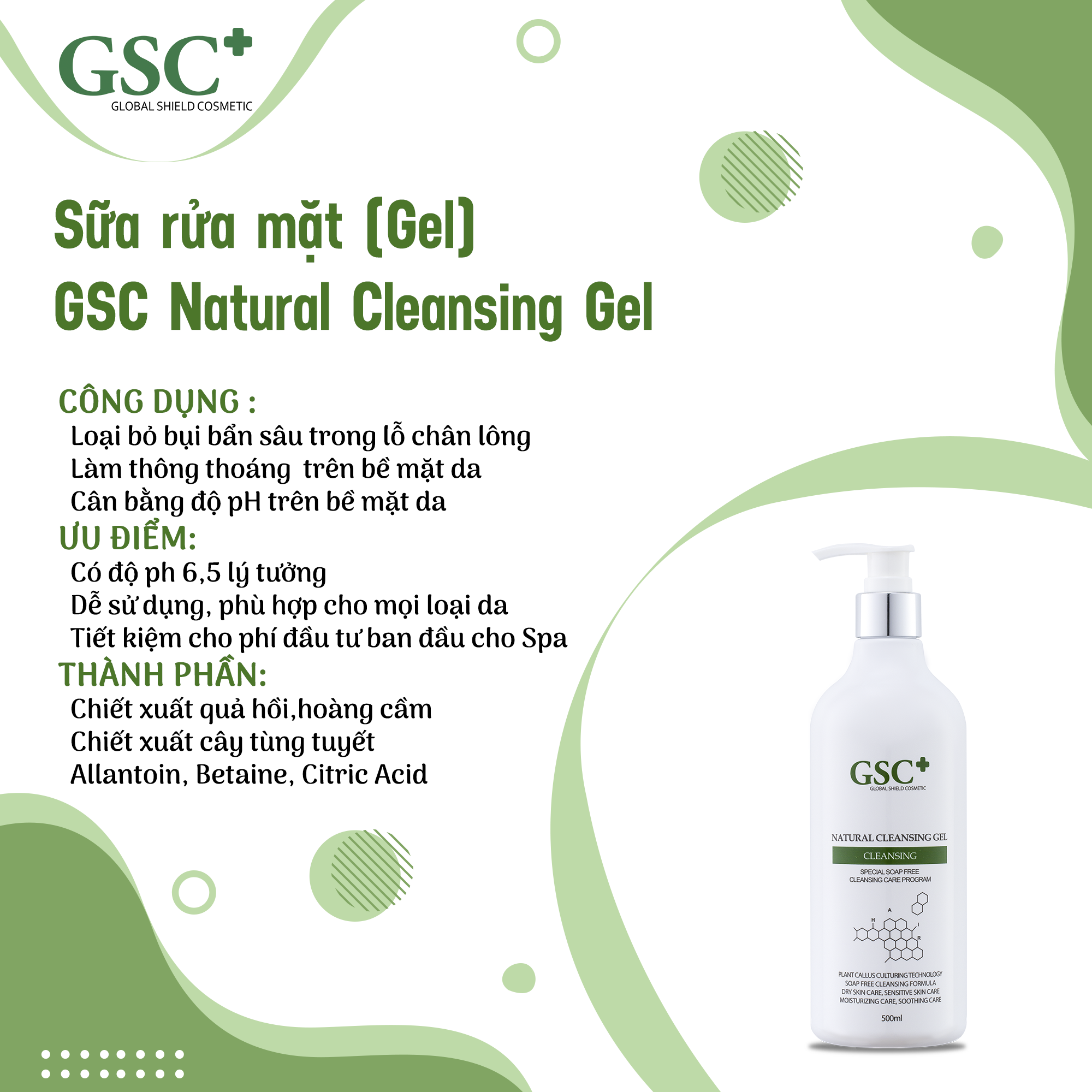 Sữa Rửa Mặt Gel GSC Natural Cleansing Gel