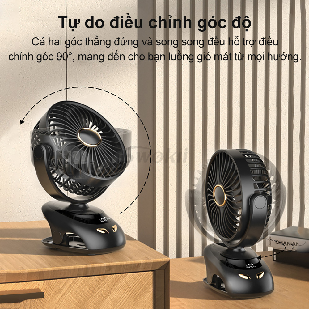 Swokii N33 quạt tích điện, quạt tích điện mini 12 tiếng, quạt mini siêu mạnh với màn hình kỹ thuật số, 5 tốc độ gió có thể điều chỉnh, Dành cho Văn phòng/Ký túc xá/Phòng ngủ/Xe đẩy