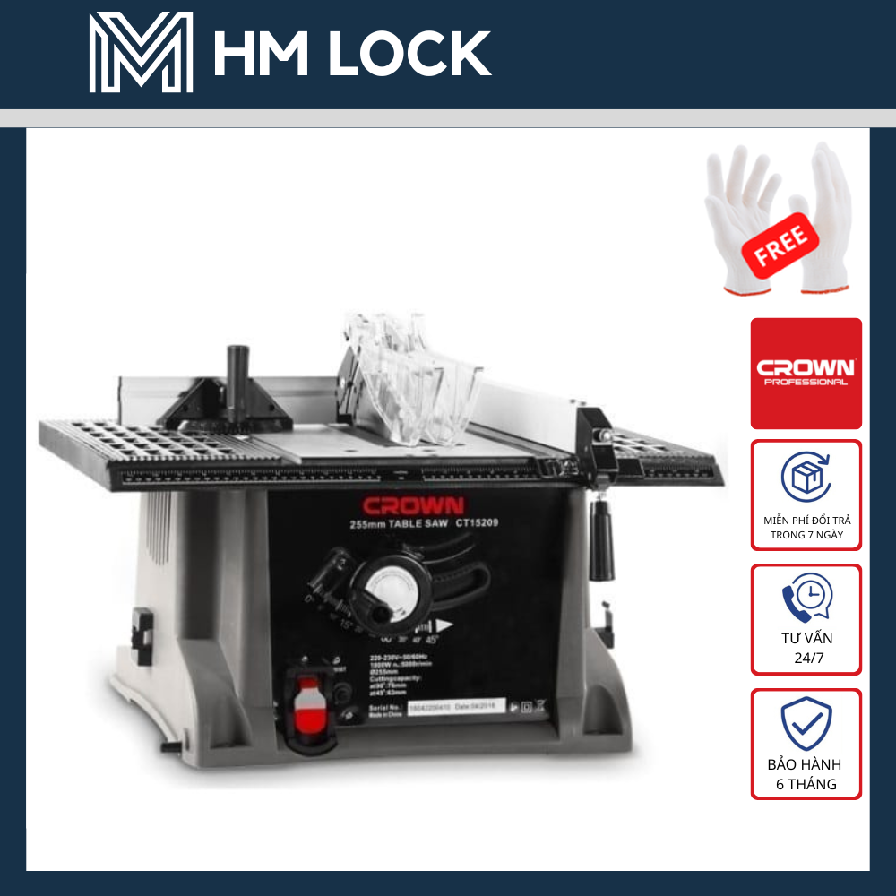 1400w máy cưa bàn crown chuyên dùng cưa gỗ mỹ thuật - ct15209 - hàng chính hãng - hm lock
