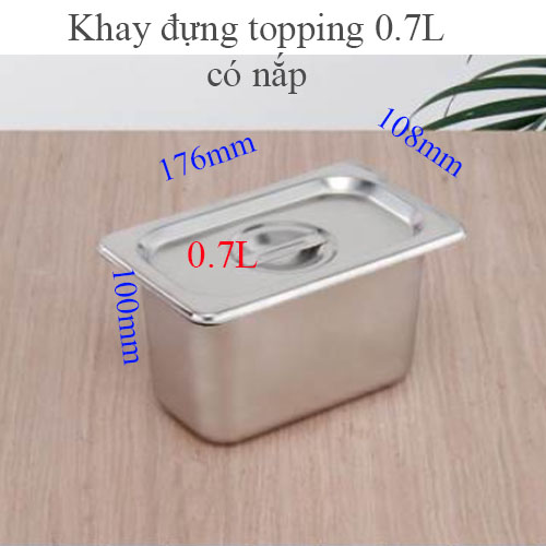 (inox dày) Khay inox có nắp đựng topping thạch trân châu 0.7 lít GN 1/9x100mm