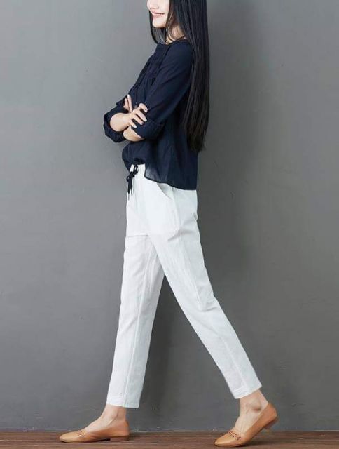 Quần baggy  cạp nơ nữ vải đũi siêu mát