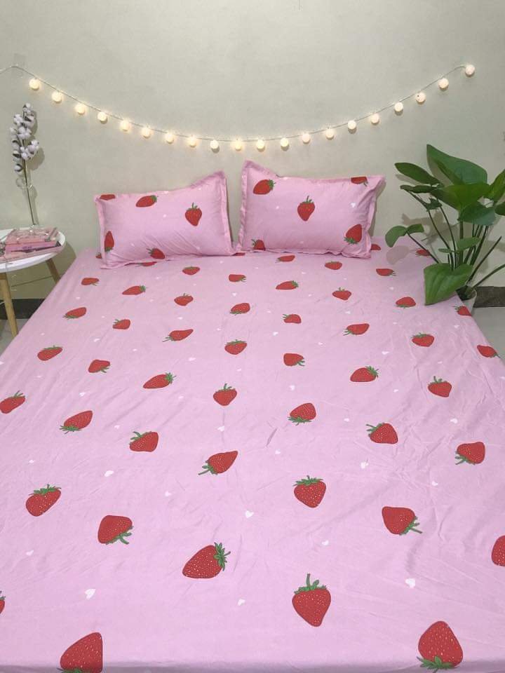 Bộ ga gối cotton poly 3 món họa tiết dâu tây Bà Béo  Kho chăn ga gối, ga giường, drap giường