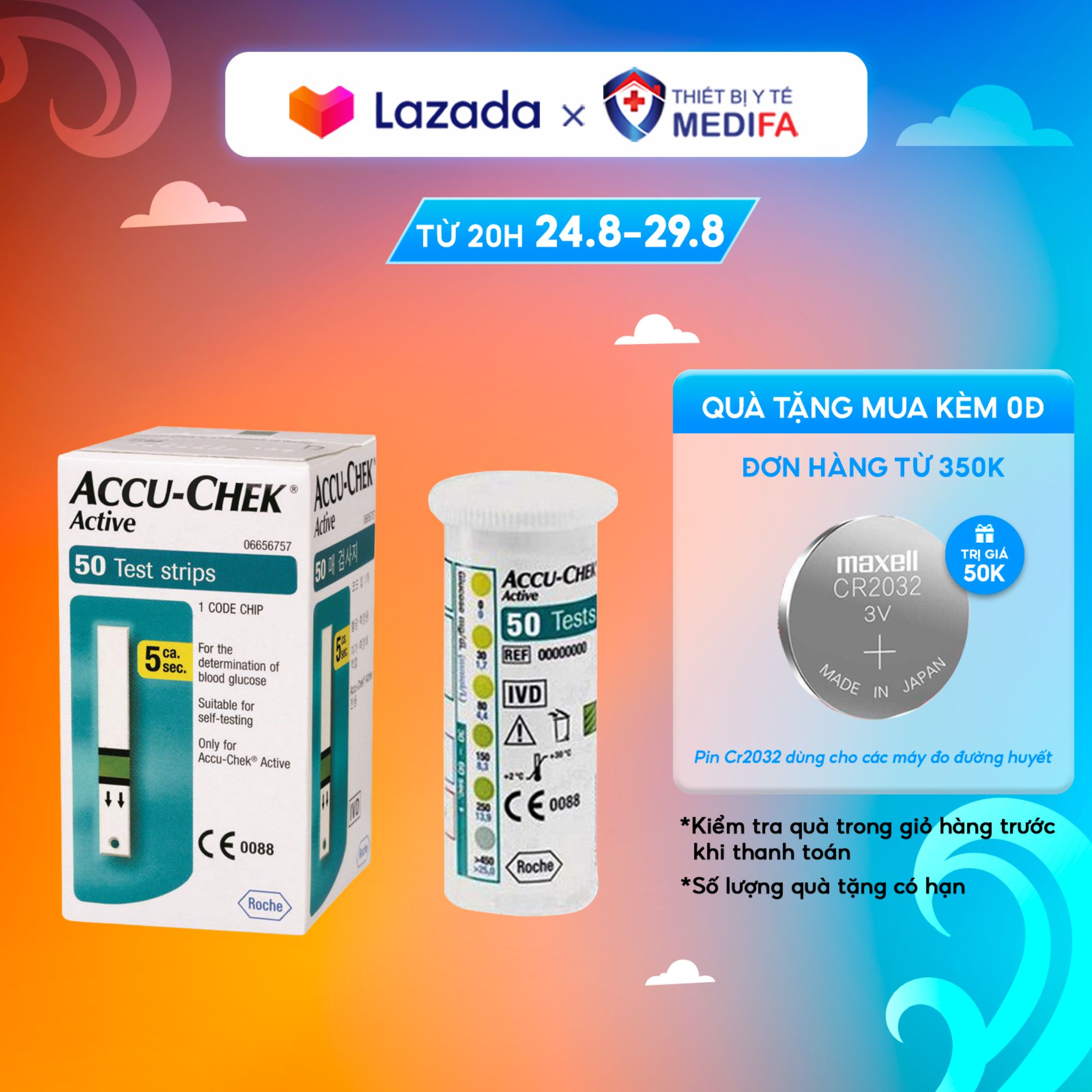 Hộp 50 Que Thử Đường Huyết Accu-Chek Active - Hàng Chính Hãng Roche, SX Tại Đức