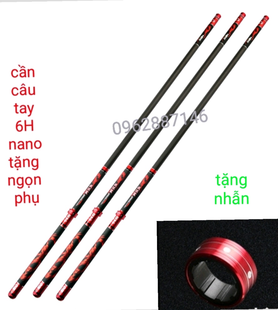 cần câu tay xích long 6H catbon tặng ngọn phụ nano