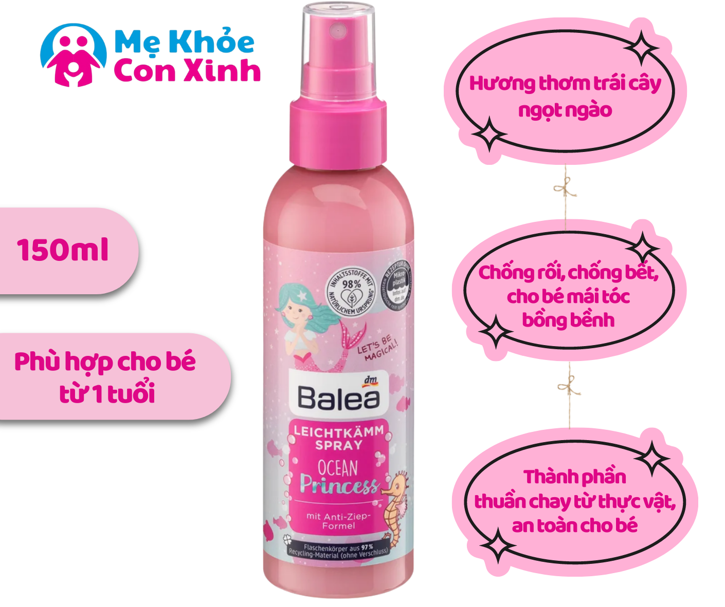 Xịt Dưỡng Mượt Tóc Bé Gái Balea Princess Ocean 150ml