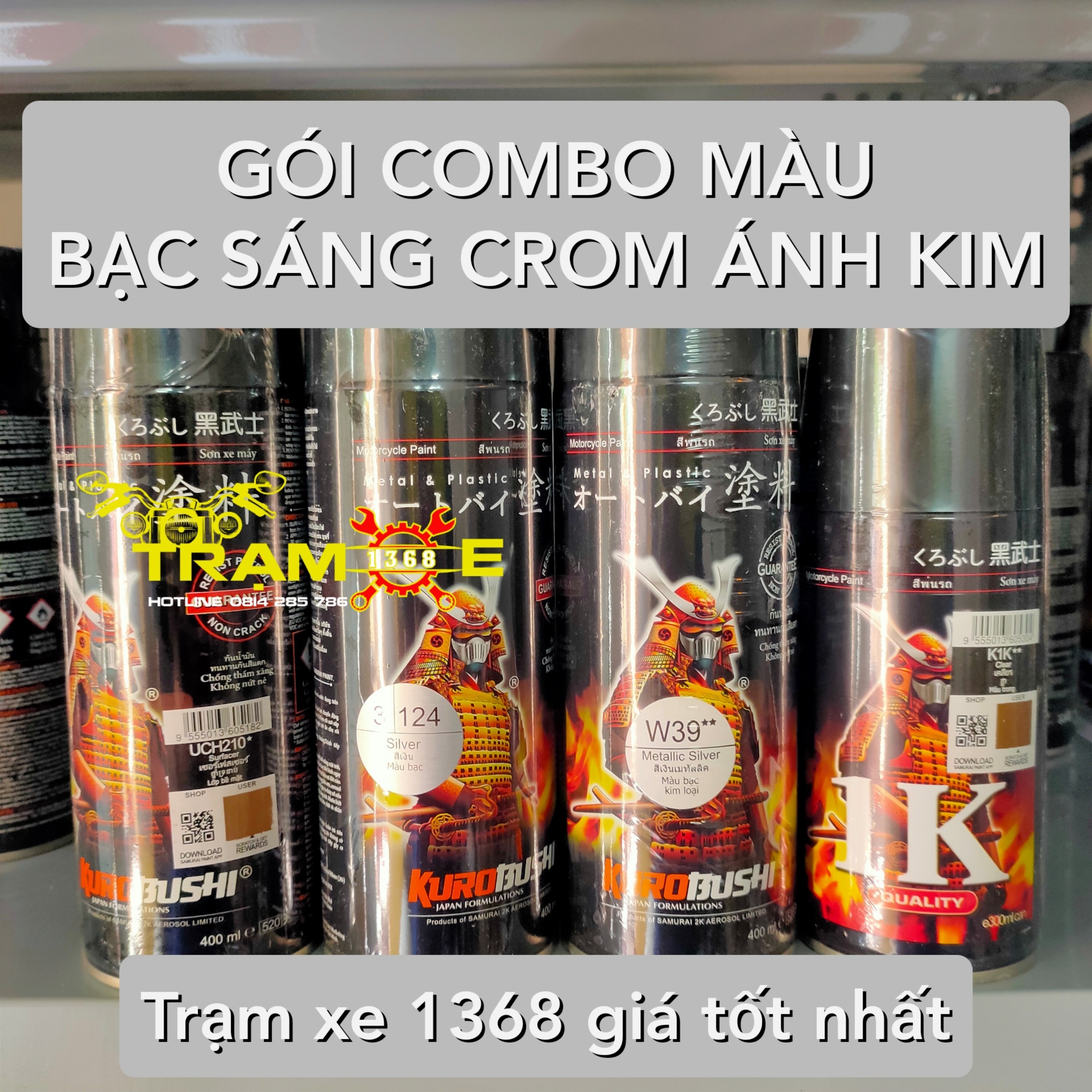 Combo sơn xịt Samurai màu Bạc Crom ánh kim W39 chuẩn quy trình bền đẹp (Uch210-124-W39-K1k) - Trạm Xe 1368 dễ dàng sử dụng dành cho mọi dòng xe