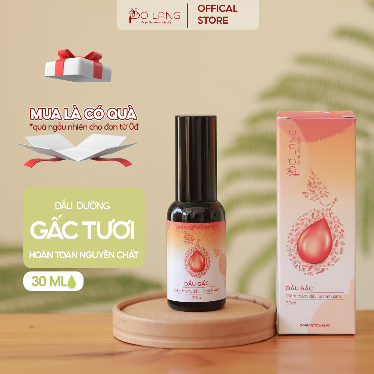 Dầu gấc giảm thâm nám Pơ Lang 30ml (100% Thiên nhiên - Ép lạnh nguyên chất từ màng đỏ quả gấc)