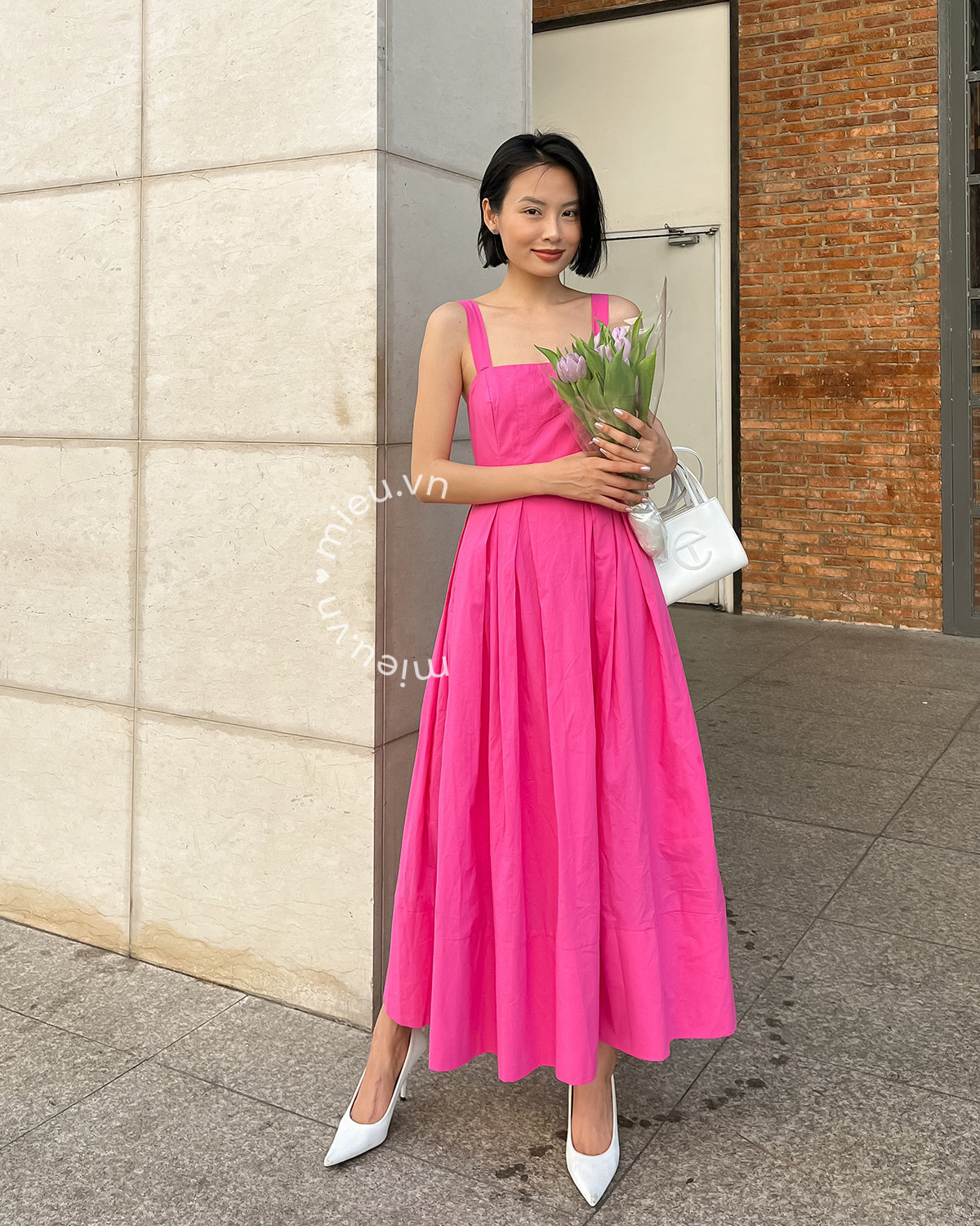Đầm nữ 2 dây xếp ly eo bản lớn MIEU - KJ02
