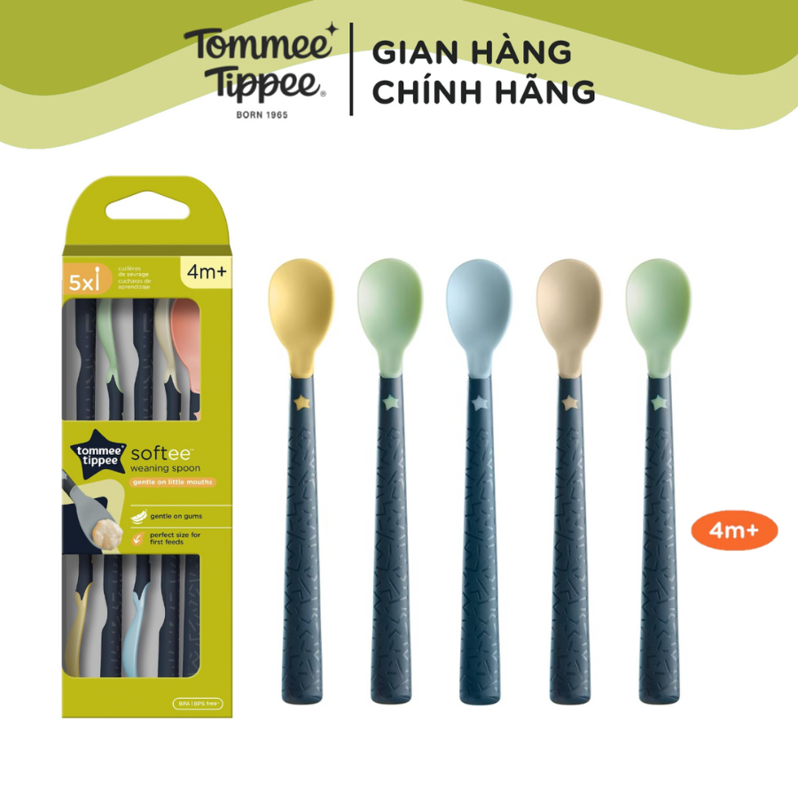Tommee Tippee Softee Baby Feeding Spoons, for Babies from 4 Months - Set of 5 Spoons, Individual (Random Color Delivery)