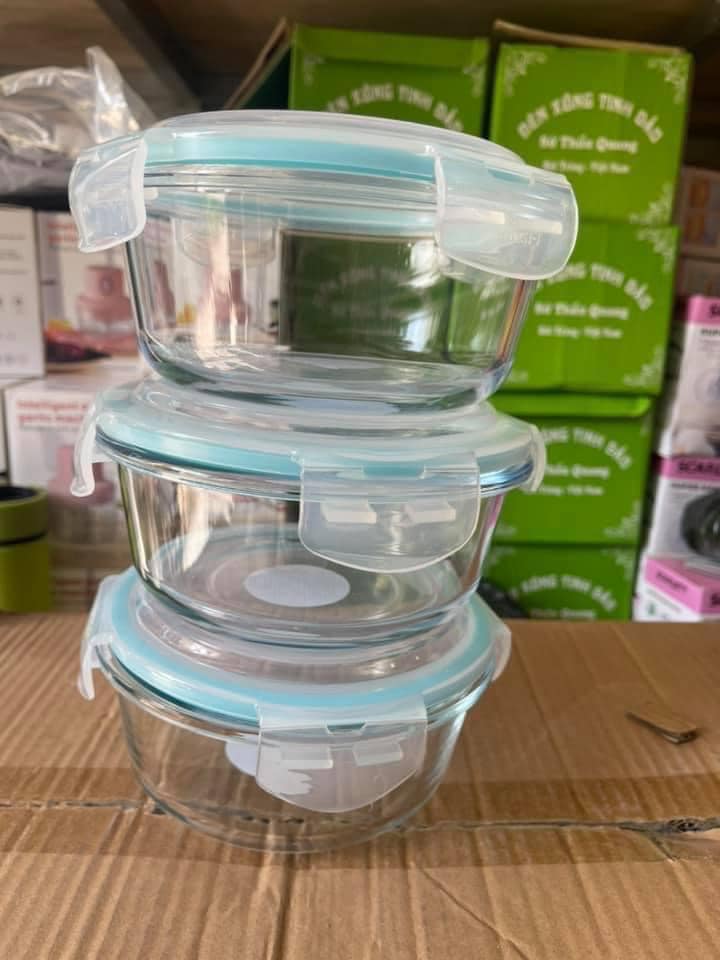 combo 3 Hộp thủy tinh tròn 620ml