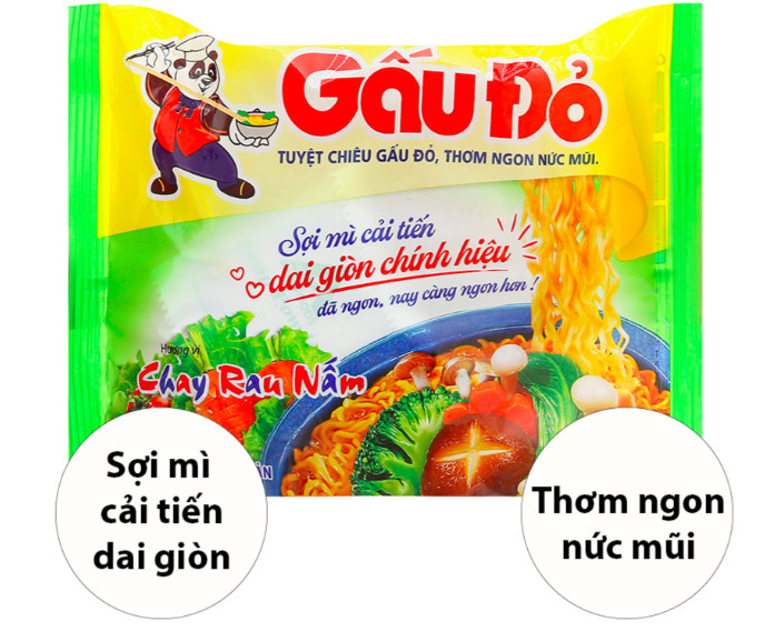 ( thùng 30 gói) Mì Gấu Đỏ chay rau nấm gói 62g