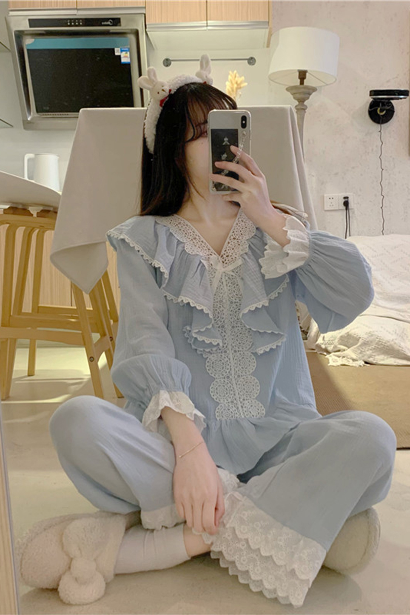 Set bộ mặc nhà phối ren tiểu thư quảng châu