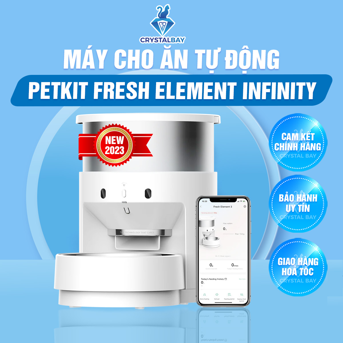 (New 2026) Máy cho ăn tự động cho mèo thú cưng Petkit Infinity Fresh Element 3 – Dung tích 5L, lồng chứa Inox