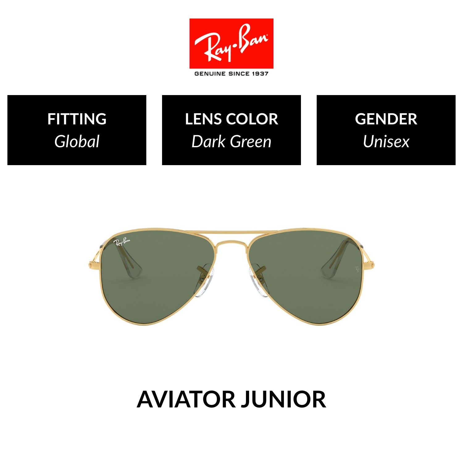 Mắt kính ray-ban cho trẻ em aviator - rj9506s 223/71 - kính mát size 52