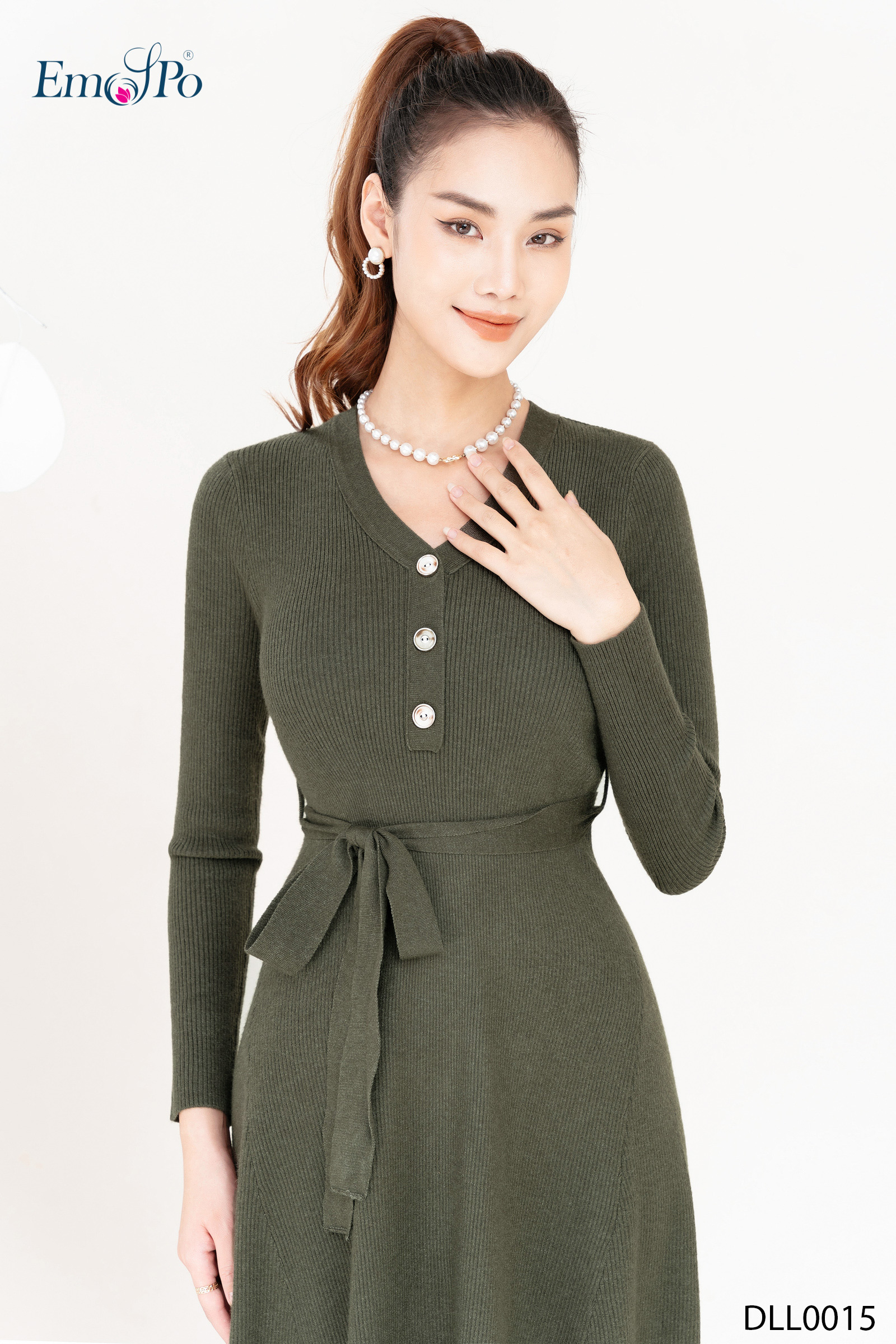 Đầm Len Cổ Tim Dáng Xòe Có Đai Emspo Dll0015