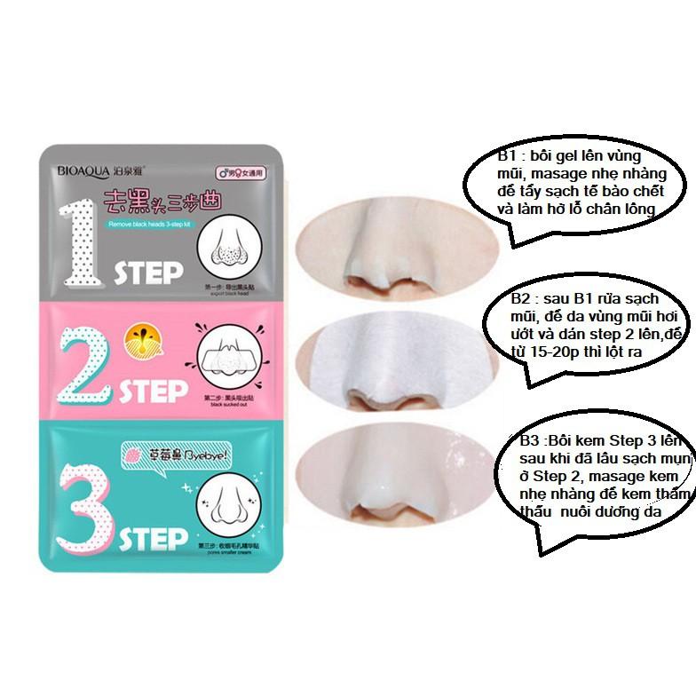 [HCM]Set Lột Mụn Đầu Đen 3 Bước REMOVE BLACK HEADS 3 STEP KIT Bioaqua