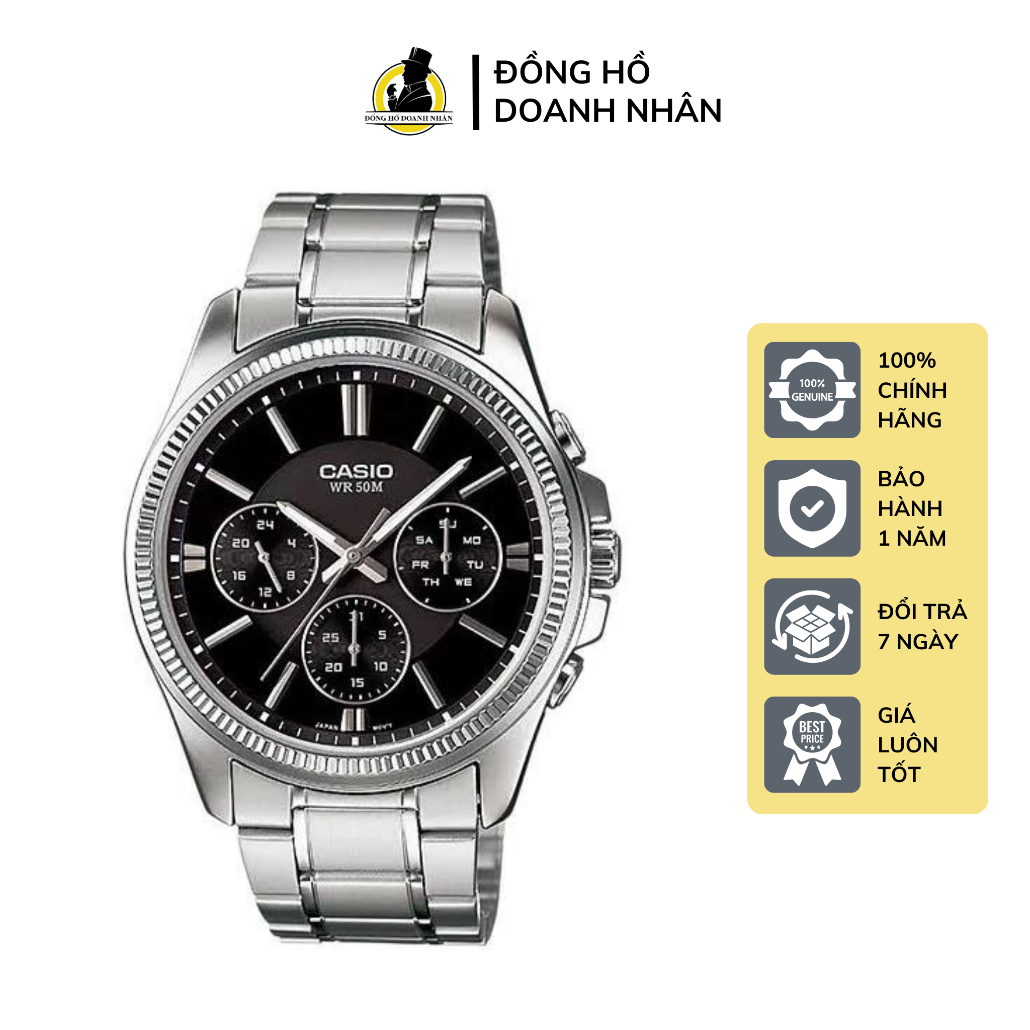 Đồng hồ nam cao cấp dây thép casio mtp-1375d-1avdf mặt đen fullbox chính hãng