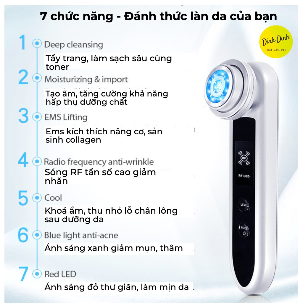 Máy điện di tinh chất D919, máy mát xa mặt đẩy tinh chất nóng lạnh, nâng cơ, dụng cụ làm đẹp chăm sóc da toàn diện - Dinh Dinh Máy Làm Đẹp