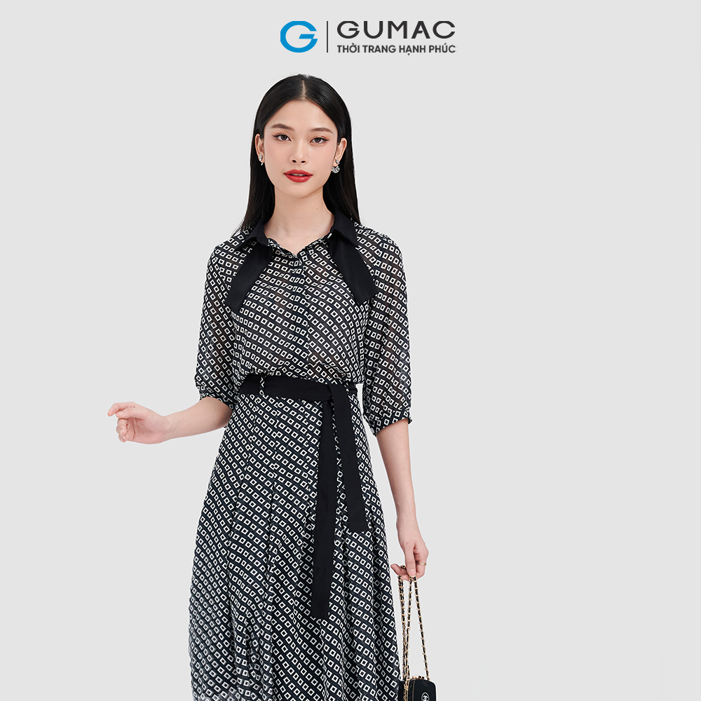 Chân váy A dập ly phối dây lưng GUMAC VC10086