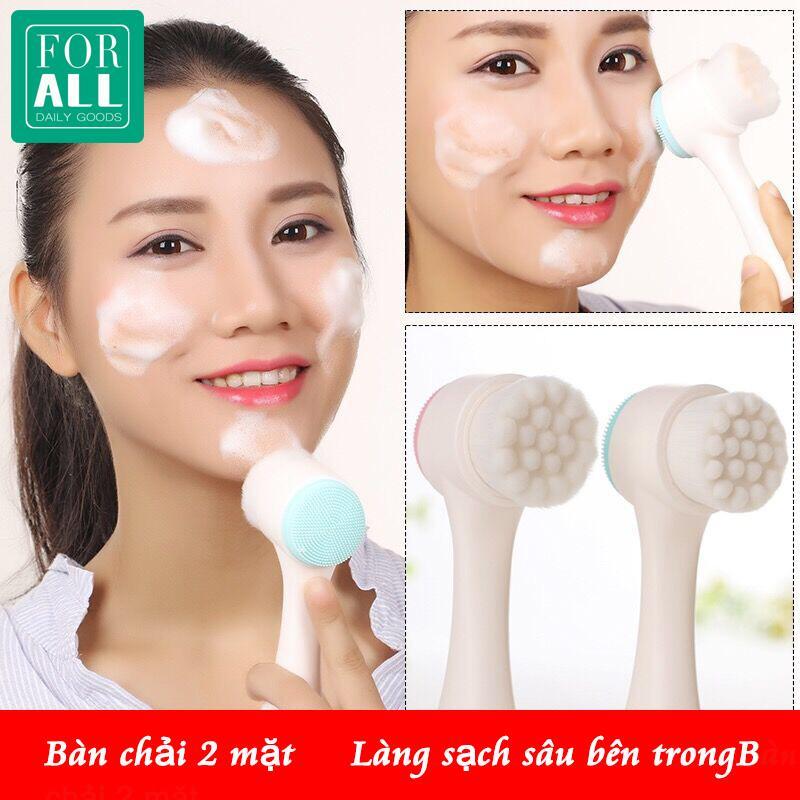 Bàn chải rửa mặt 2 đầu lông mềm, rửa sạch lỗ chân lông với bàn chải thần kỳ