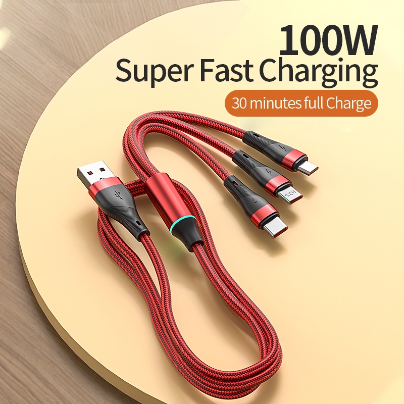 3 in 1 100w cáp sạc nhanh 6a usb c cáp cho iphone 15 14 13 12 micro usb loại c cáp 3 trong 1 cho huawei xiaomi samsung