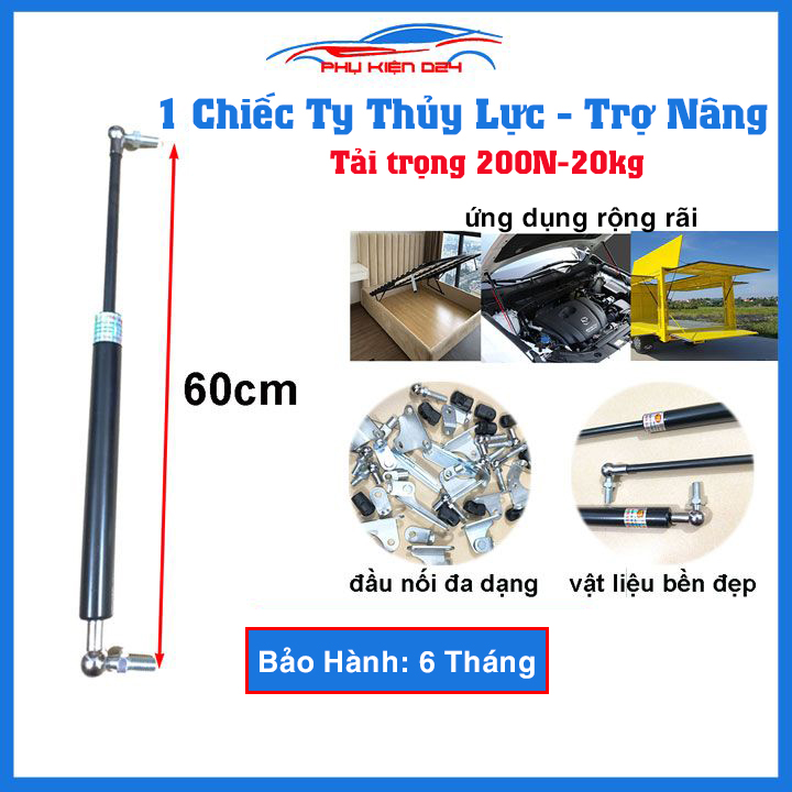1 Cây ty thủy lực, ben hơi dài 60cm chịu lực 200N-20kg/1 cây chống nắp capo, cốp ô tô, cánh cửa công nghiệp trợ nâng, trợ lực tốt