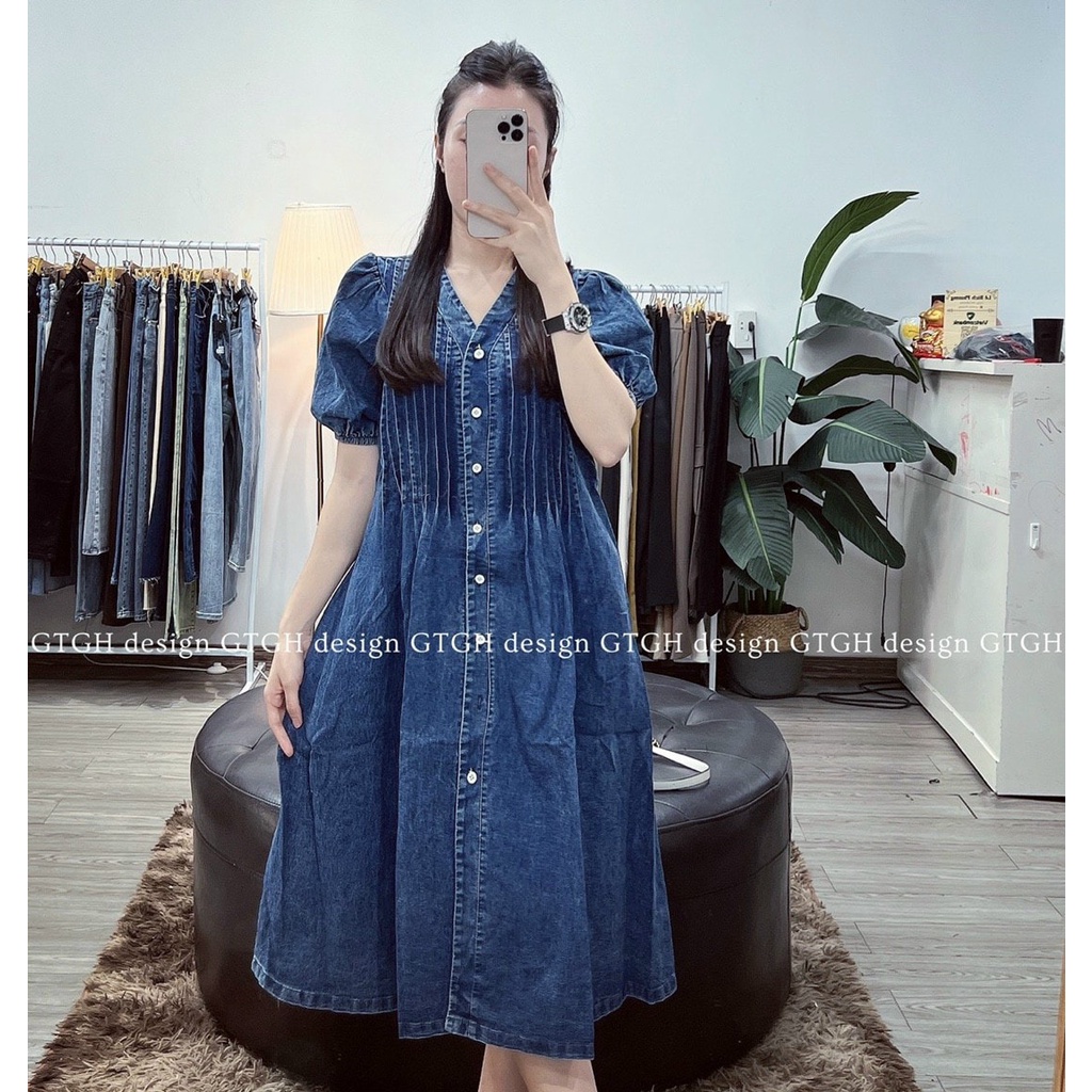 Đầm Váy Nữ Denim Giả Jean Kèm Áo Khoác Ren Tay Dài Sa984 - Sam Store