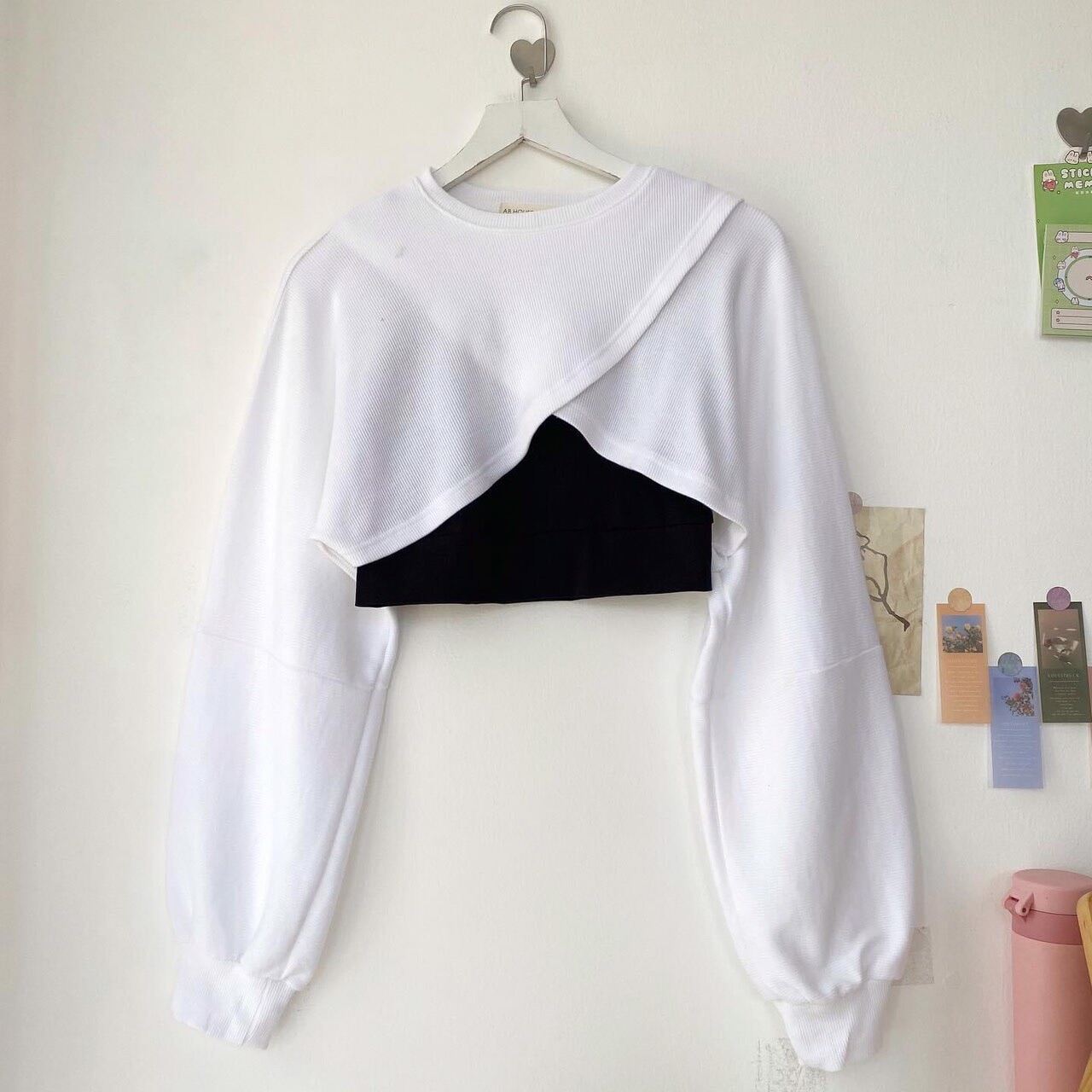 SET 2 MÓN ÁO CROPTOP ĐẮP CHÉO TAY PHỒNG CỰC HOT