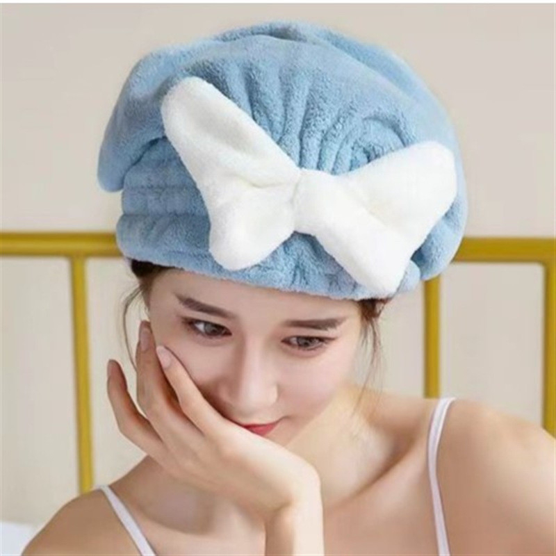 Khăn ủ tóc đính nơ, mền mịn, thấm hút tốt (màu ngẫu nhiên)