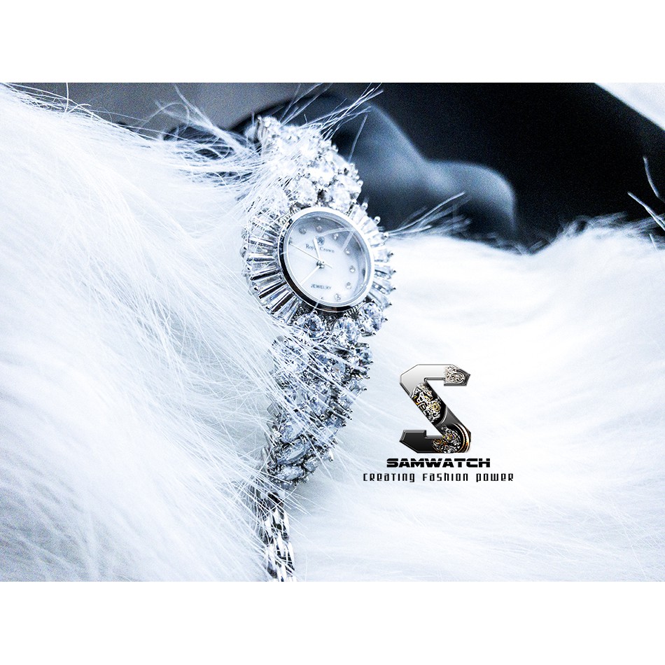 Đồng Hồ Royal Crown Nữ Đá Trắng 34mm Silver Authentic