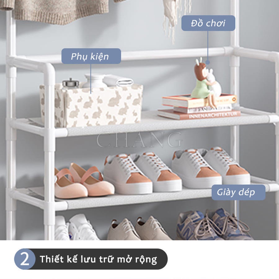 Kệ để giày dép chữ L , thiết kế treo đồ đa năng lắp ghép 4 tầng tặng kèm 8 móc treo, chất liệu thép chịu lực tốt ,kệ để giày siêu rẻ bền đẹp