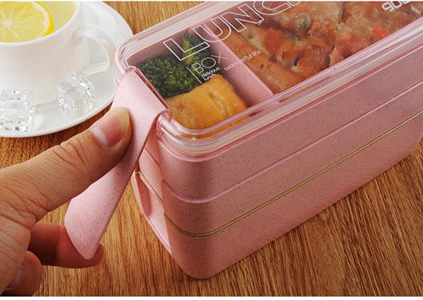 Combo hộp đựng cơm 3 tầng chất liệu lúa mạch & túi đựng