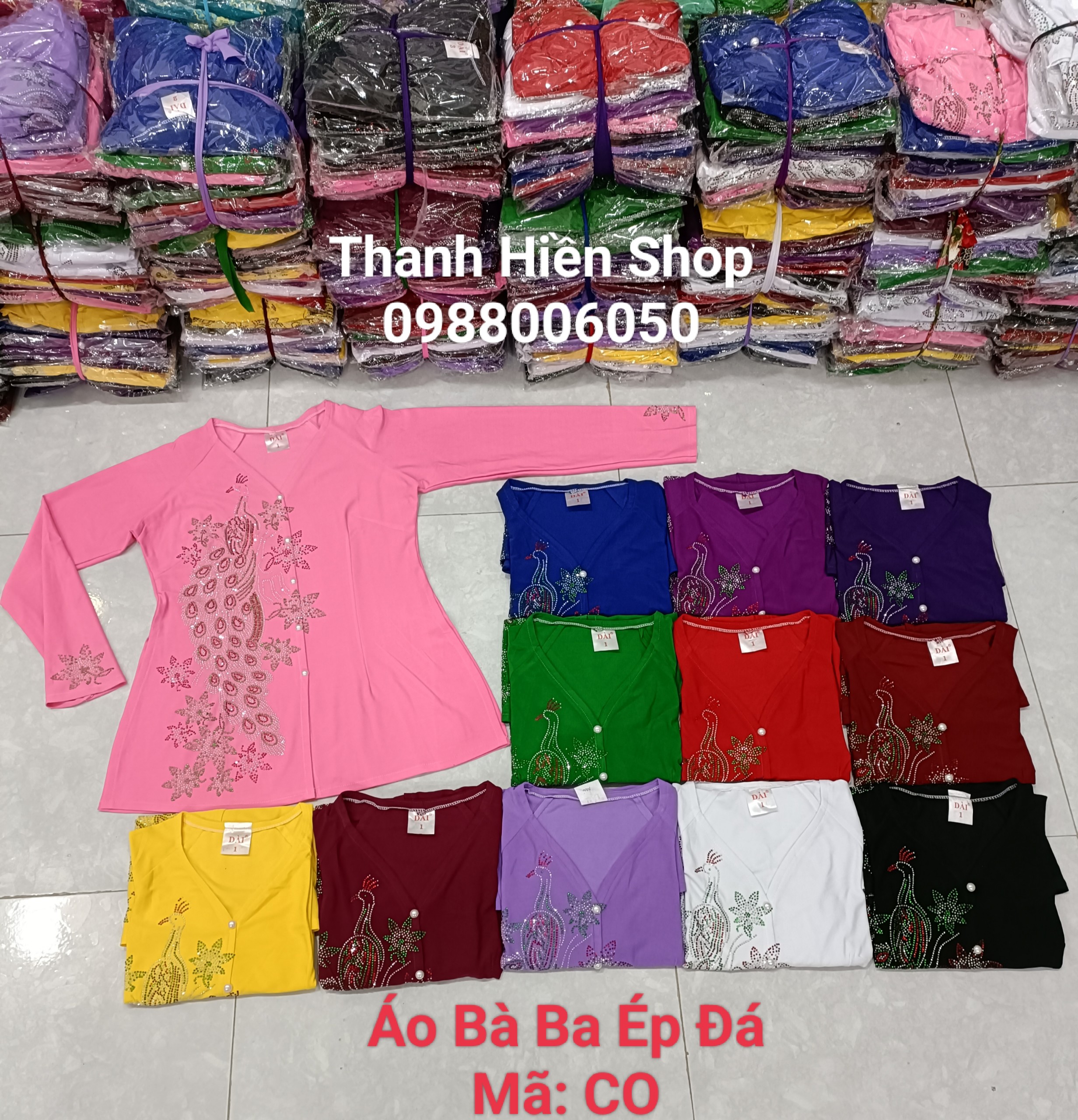 Áo Bà Ba Hoa Ép Đá - Không Quần