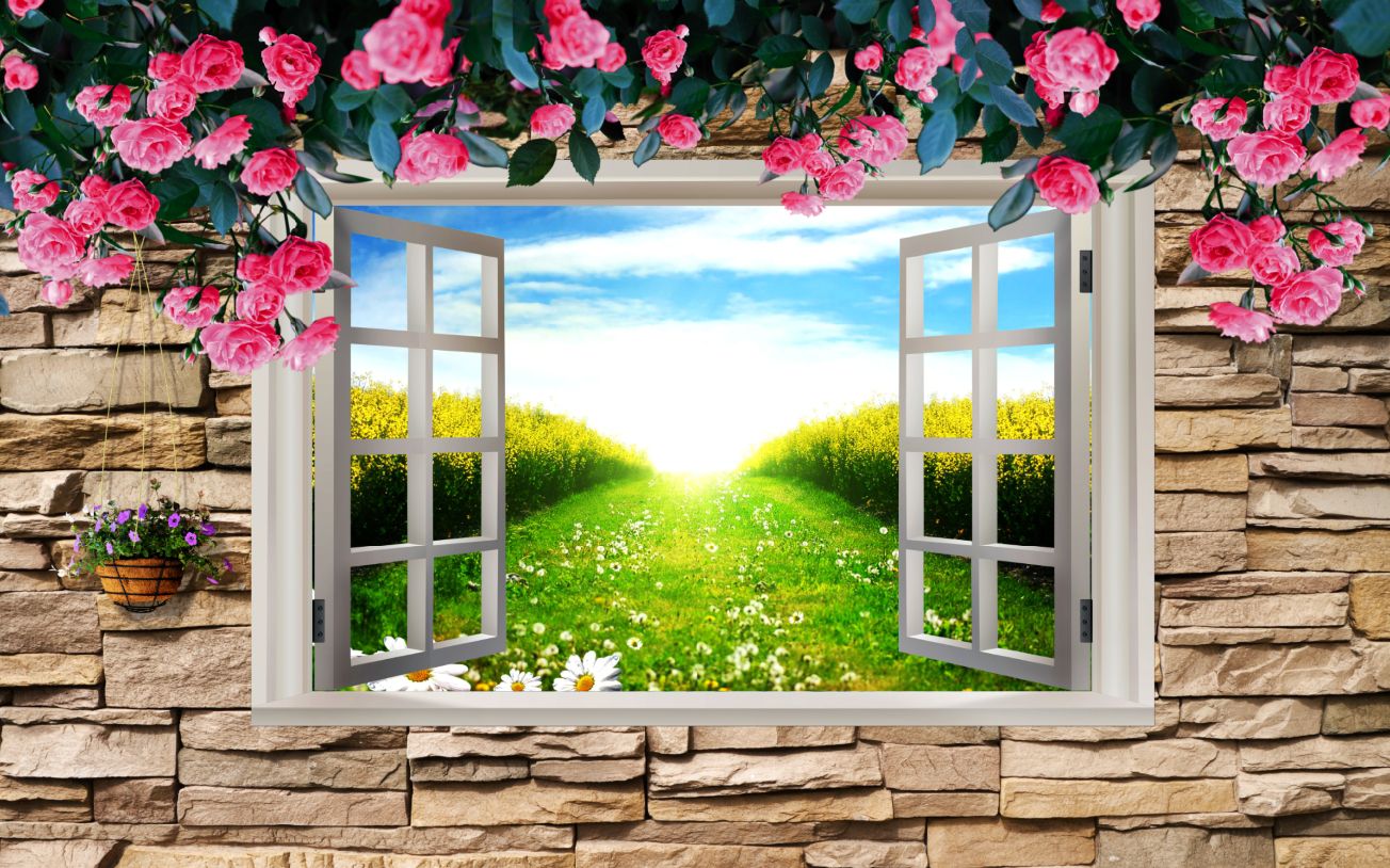 Tranh dán tường 3D cửa sổ nhiều mẫu lựa chọn