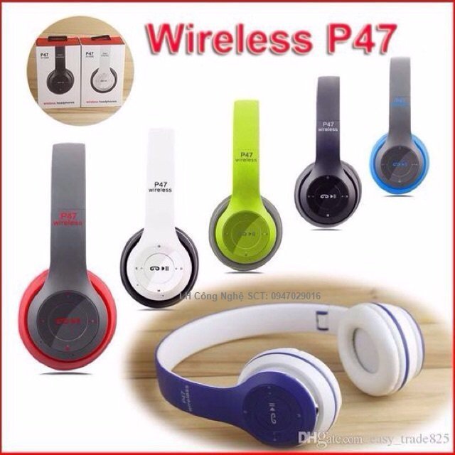 Tại Nghe Chụp Bluetooth P47 Full Box Nghe Nhạc Chơi Game, Tai Nghe Không Dây Thời Trang Màu Basic