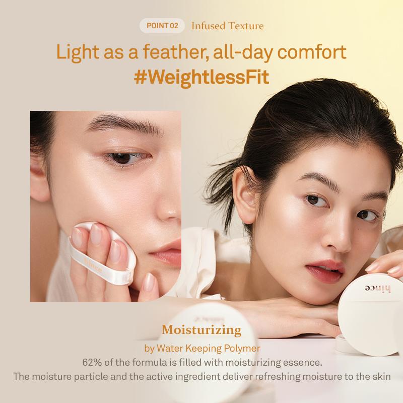 Phấn nước căng bóng thuần chay SPF 50+ hince Second Skin Glow Cushion 12G