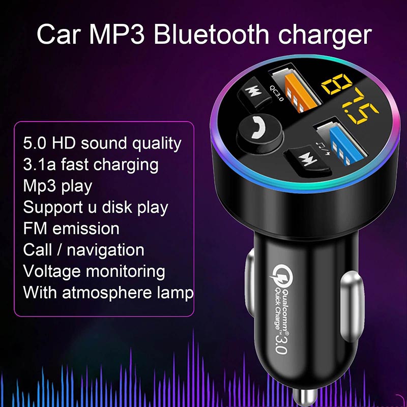 Tẩu Sạc Bluetooth 5.0 MP3 Đa Năng, Sạc Nhanh Xe Hơi QC 3.0 Nghe Nhạc FM gọi rảnh tay, sạc pin diện thoại đèn led đo điện áp ô tô