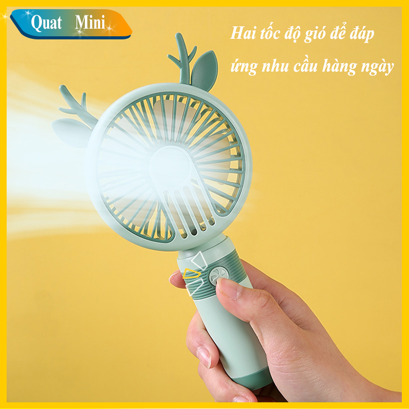 quạt cầm tay tích điện mini 2 tốc độ mạnh,có đèn led