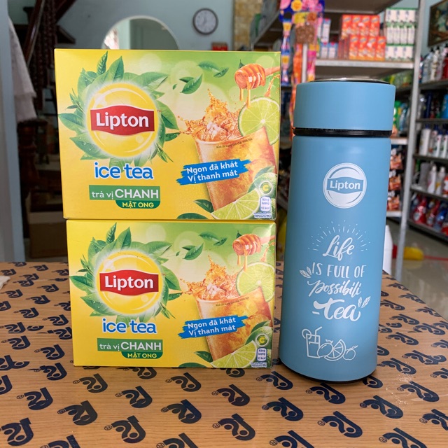 Trà chanh Lipton Ice Tea Hộp 224g (14g x 16 gói) [Bộ 2 hộp Tặng bình giữ nhiệt]